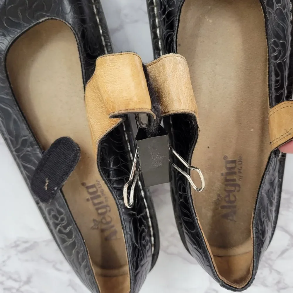 Alegria Paloma Black Rose Embossed Mary Jane Shoes Leather Women's Euro Size 39 - Picture 11 of 12